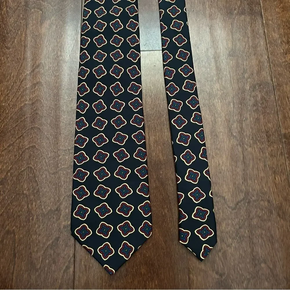 Faconnable Dark Navy and Red Geometric 100% Silk Tie